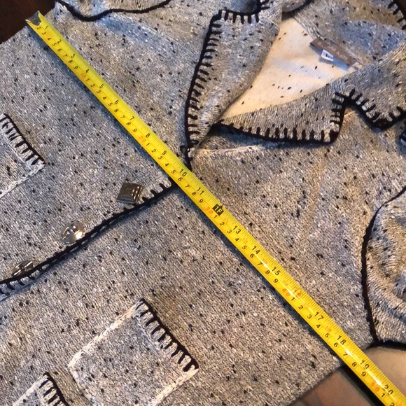 Barbara Katz Classic soft tweed quad pocket stitch trim boho button down sweater - Picture 12 of 13